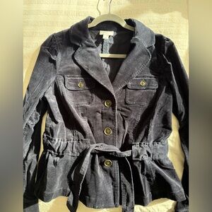 LOFT Navy Trench Coat with Button Accents